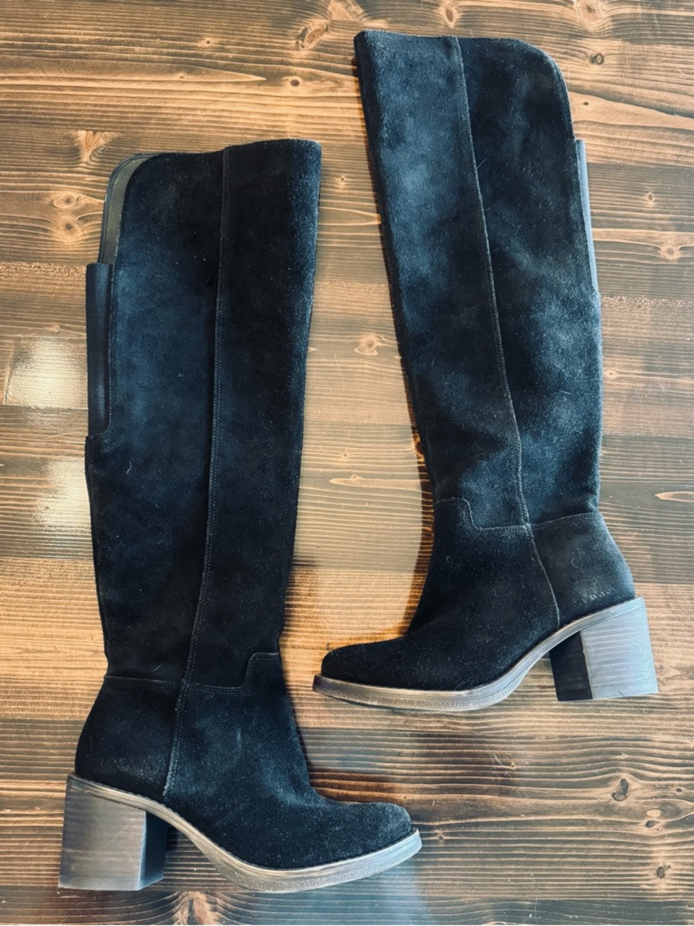 NWOB Lucky Brand Ratann Black Suede Knee-High Block Heel Boots Size 6.5